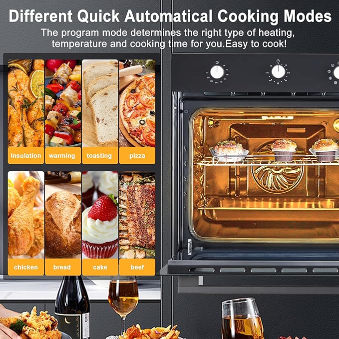 Stainless Steel Toaster Oven, Large Capacity 70L with 3D Heating, Air Fryer Oven Combo for Countertop & Built-in Use,Multi-Function Cooking Modes, Triple-Insulated Glass Door & Easy-Clean Interior