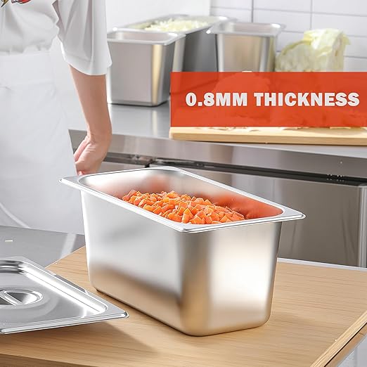 EGGKITPO 1/3 Size Steam Table Pan with Lid 6 Inch Deep Hotel Pan Commercial Stainless Steel Food Pan with Cover 6 Pack Chafing Pans for Buffet Party and Restaurant Supplies