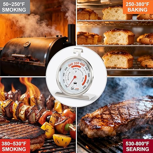 2.64" Oven Thermometer 100-600°F Kitchen Cooking Thermometer Instant Read Stainless Steel Oven Temperature Gauge with Hanger & Base 2Pcs