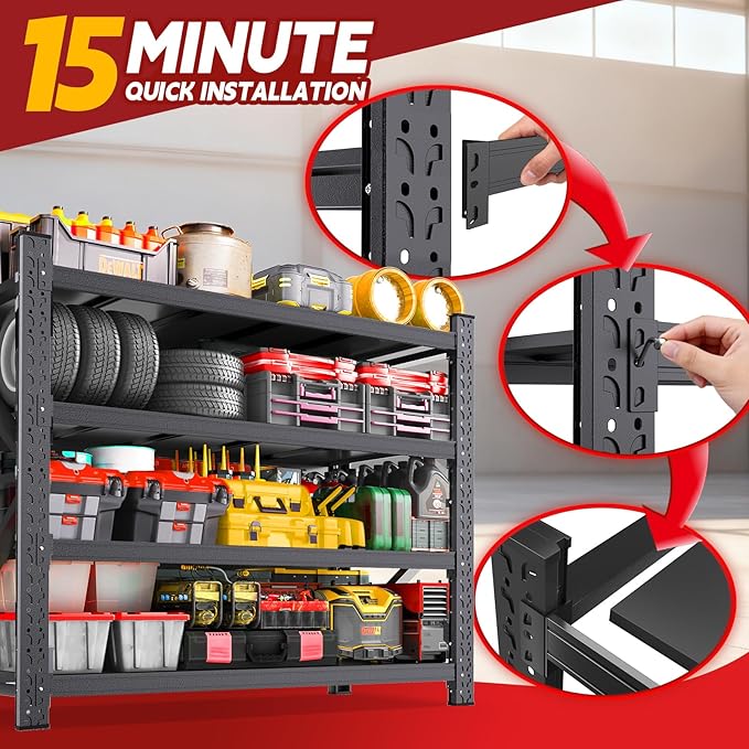 7000LBS Storage Shelves Heavy Duty, Metal Storage Shelves 4 Tier Units Adjustable Utility Rack Shelf, Heavy Duty Garage Racks Shelving for Basement, Industrial, Garage Shelving 71" W x 24" D x 70" H