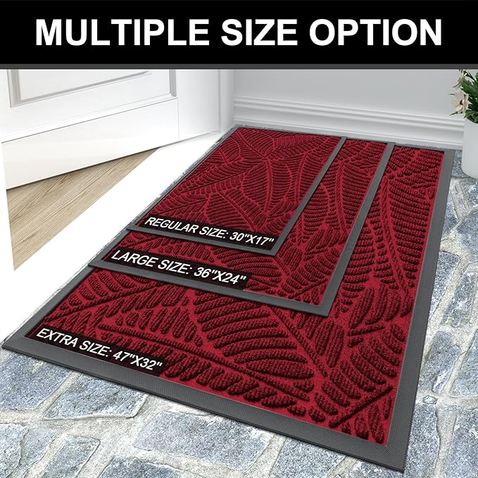 Colorxy Waterproof Doormat, Sturdy Natural Rubber Front Indoor Mat, Non Slip Low Profile Indoor Outdoor Door Mats, Stain and Fade Resistant Floor Mats, Easy Clean Patio Entry Mat, 30''x17'', Burgundy