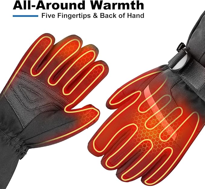 Heated Ski Gloves, Unisex Winter Skiing Gloves, 7.4V Battery Power Rechargeable Heating Glove for Women & Men Skiing, Snowboarding, Snowmobile, Outdoor Sports