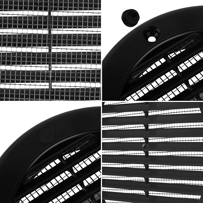 Repa Market 8 Inch (Opening) Black Round Air Vent Cover - Pack of 2 Plastic Fresh Air Intake Vent - AC Cover with Nylon Mesh Screen - Wall, Ceiling HVAC Return Air Register - Modern Soffit Vents