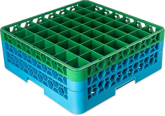 CFS RG49-2C413 OptiClean 49 Compartment Glass Rack with 2 Extenders, 7.12", Polypropylene, green/CFS Blue