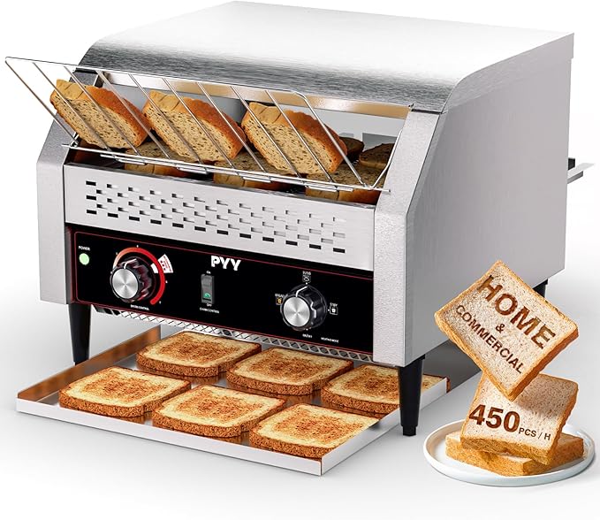 PYY Commercial Conveyor Toaster 450 Slices/Hour, Electric Conveyor Belt Toaster for Toast, Bun, Bagel, Bread, Heavy Duty Stainless Steel Toaster Oven for Restaurant, Bakery, Buffet Use
