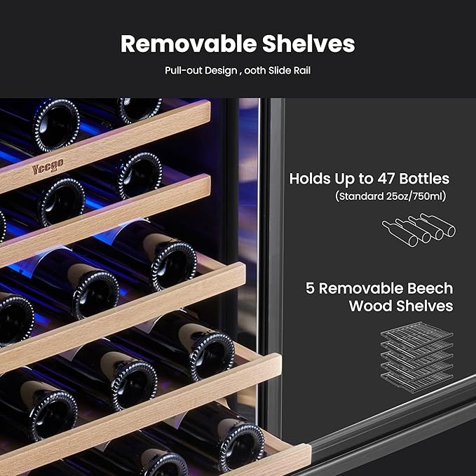 Yeego Wine Fridge Cooler - 24 Inch Dual Zone Wine Fridge Hold 52 Bottles, 40-65°F Wine Refrigerator Glass Door, Built in Fridge, Freestanding Adjustable Shelves Fridge for Beer Soda Drink Home Bar