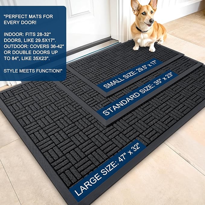OLANLY Front Door Mat Outside Entrance 47x32, Absorbent, Heavy Duty Sturdy Natural Rubber Doormat Indoor Outdoor, Stain and Fade Resistant, Non-Slip Backing Low Profile Floor Mat for Entryway, Black