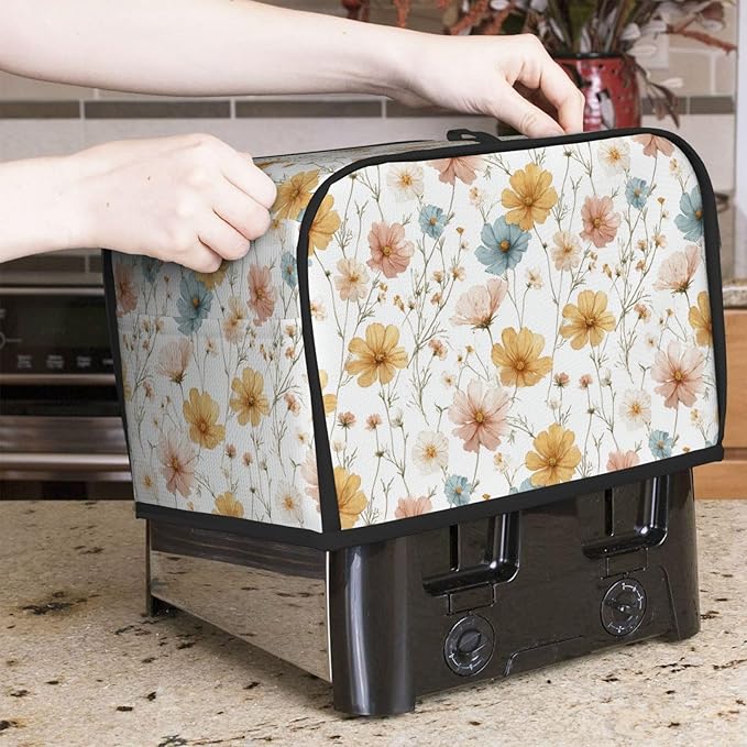 2 Slice Toaster Cover for Kitchen Botanica Flower Vintage Waterproof and Dustproof Toaster Dust Cover with Side Pockets Decorative Universal Cover for Wide Slot Toasters and Small Appliances