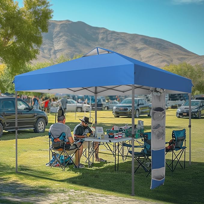 MFSTUDIO 10x10 Pop up Canopy Tent, Gazebo Shelter Sun Shade Canopies One Push Setup Portable Popup Easy Set up Tents with Vented Top,Storage,4 Sandbags,for Beach,Parties,Camping