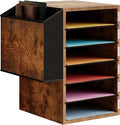6 Tier Adjustable Countertop Mail Sorter, Mailboxes With Name Slots, Literature Organization Paper Storage Slot, Office Desk File Organizer, Wooden Desktop Mailbox for Classroom, Rustic Brown