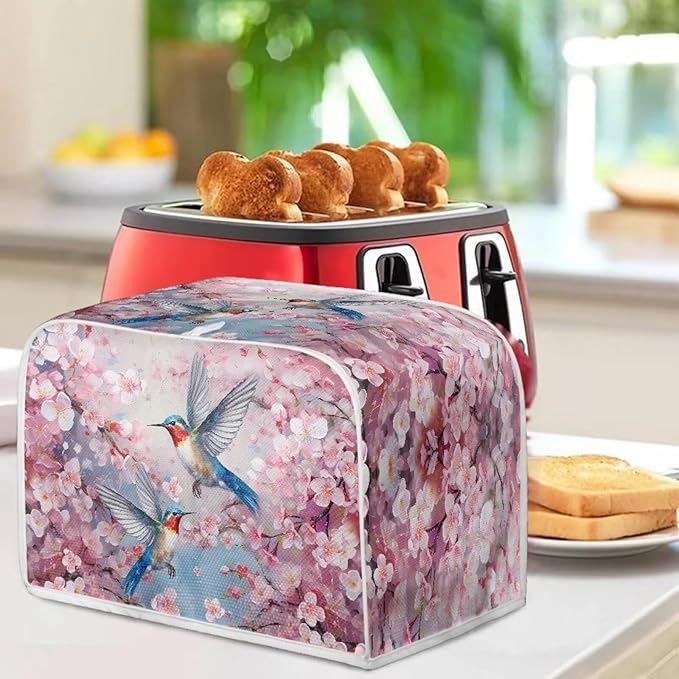 UNICEU Pink Sakura Hummingbird 4 Slice Quilted Toaster Cover, Dust-proof, Waterproof, Polyester, Small Appliance Cover