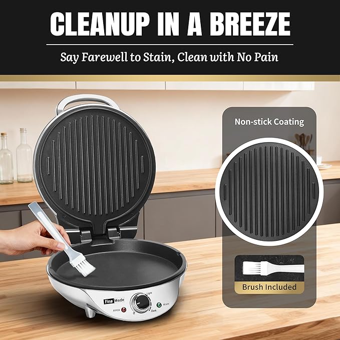 Electric Griddle Nonstick, Multi-Funtional Quesadilla Maker 10 Inch, Electric Grill Indoor, Pancake Griddle & Pan, Smokeless Indoor Grill, Non-stick Surface, Silver