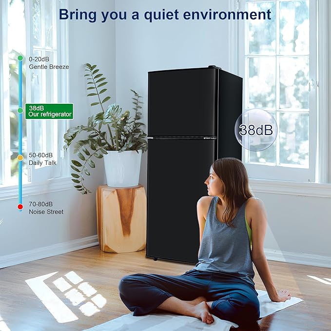 4.8 Cu. Ft. Fridge with Freezer, 2-Door Mini Fridge with Freezer, Adjustable Thermostat Small Refrigerator, Dorm Refrigerator for Apartment, Office, Kitchen, Black