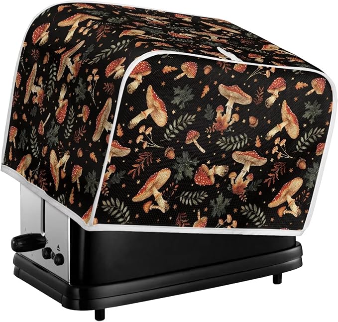 Mushroom Leaves Print 2 Slice Toaster Covers Dust Protection Bread Maker Covers Washable Kitchen Decor Accessories Toaster Cloth Cover Keep Clean
