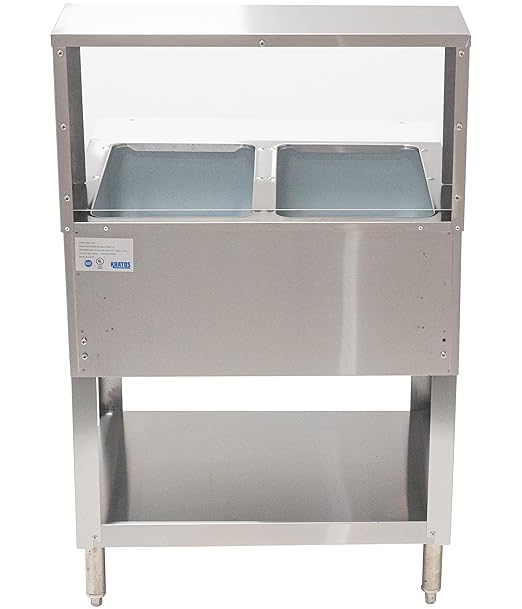 Kratos Commercial Electric Steam Table/Hot Food Table with Overshelf and Sneeze Guard, 2 Wells, Stainless Steel, Stationary, NSF, 120V (28W-191)