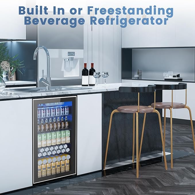 Mini Fridge 130 Can Beverage Refrigerator Cooler, 3.1 Cu.Ft Drink Fridge for Soda Wine Beer, Adjustable Temperature Control for Home Office, Black