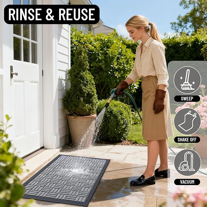 OLANLY Front Door Mat Outside Entrance 33x21, Absorbent, Heavy Duty Sturdy Natural Rubber Doormat Indoor Outdoor, Non-Slip, Stain and Fade Resistant, Low Profile Floor Mat for Entryway, Charcoal Gray