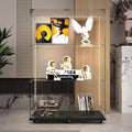 Glass Display Cabinet with LED Light Strip, 3 Shelves with 2 Doors, Glass Top Curio Storage Cabinets with Lock & Caster for Living Room,Floor Standing Bookshelf, Quick Installation - Black