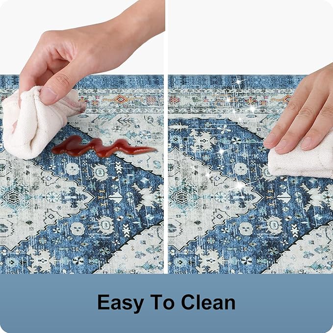 Collive Kitchen Mats for Floor, Boho Non Slip Kitchen Cushion Rug Kitchen Floor Mats Anti Fatigue for Office, Laundry, Sink, 17”x47”Dark Blue Non-Skid Waterproof Standing Desk Mat