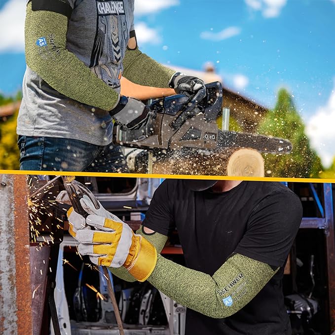 Schwer 2 Pairs CORE Arm Protection Sleeves S081, ANSI A5 Cut Resistant Sleeves with Thumbhole, Non-PFAS Flame Resistant Welding Sleeve for Work Kitchen, Farmer Sleeve for Gardening Arm Guards