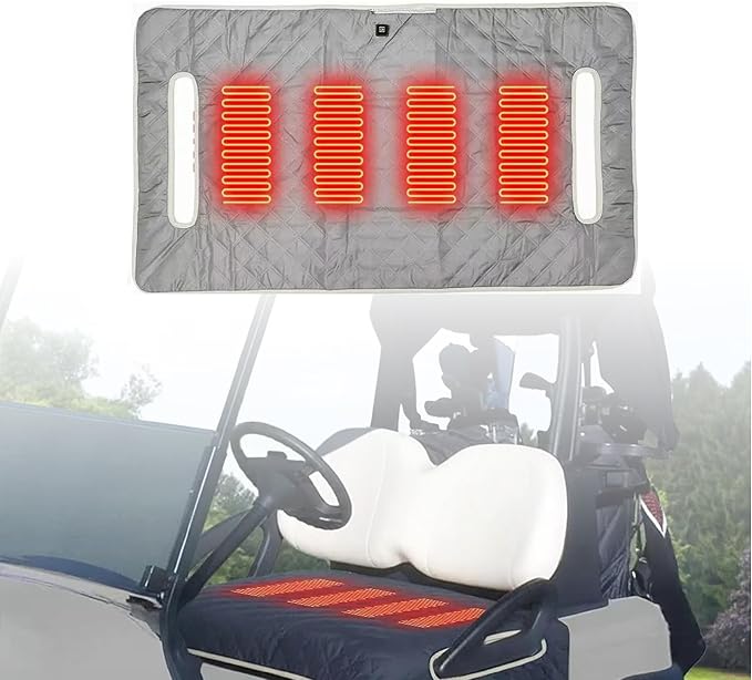 Universal Heated Golf Cart Seat Cover - Waterproof Golf Cart Heater Accessory w/ 4-Zone Warmth, 3 Heat Levels, USB/Type-C & 12V Plug for EZGO/Yamaha/Club Car (Gray)