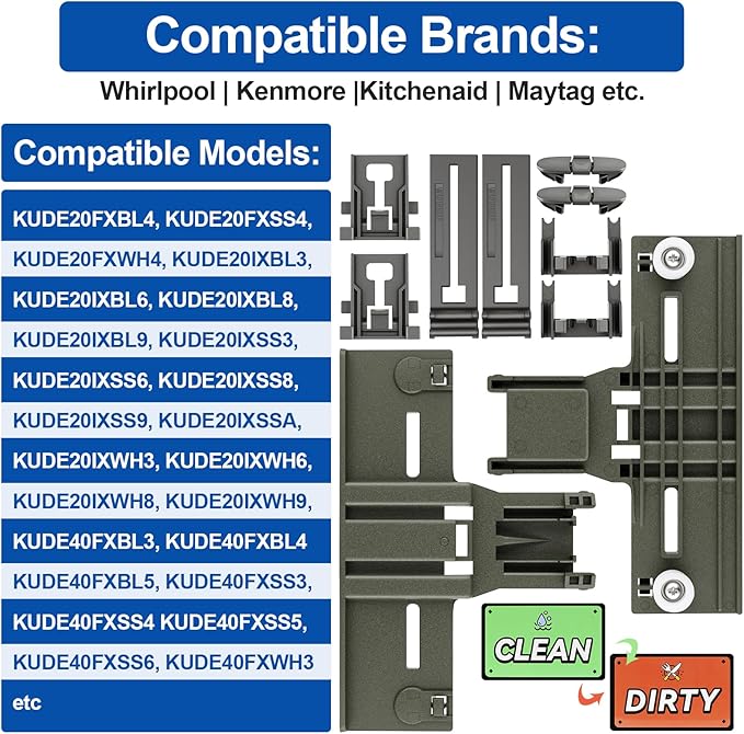 Upgraded W10350376 Dishwasher Top Rack Adjuster Parts For Whirlpool Kenmore W10195840 KUDS30IXSS4 Upper Rack Part,KUDS30FXSS5 Dishwasher Replacement Top Rack,For Kitchenaid Dishwasher Parts Upper Rack