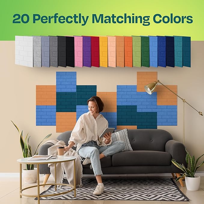 Acoustic Panels 18-Pack Soundproof Wall Panels 12"X12"X0.4" Brick Style Sound Panels Premium Sound Dampening Panels Easy Self Adhesive Installation - [Grand Blue]