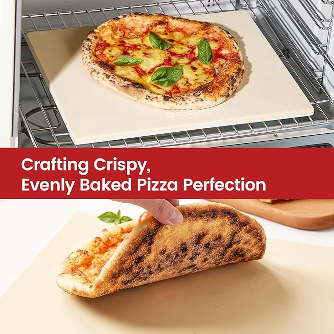 15"×12"×0.5" Cordierite Pizza Stone with 11" Bamboo Pizza Peel - Heat Resistant Up to 1400°F for Oven & Grill, Perfect for 12-Inch Pizzas, Bread, Pies