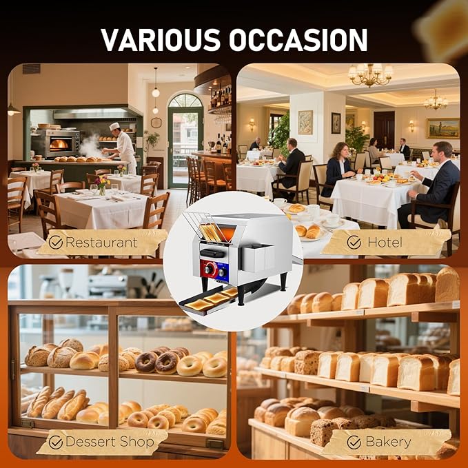 Commercial Conveyor Toaster w/ 1 Slice Wide Slot, 150 Slice/hour Commercial Toaster w/ 7.2’’ Wide and 3‘’ Opening, Industrial Kitchen Cooking bagel w/Stainless Steel and Heavy Duty