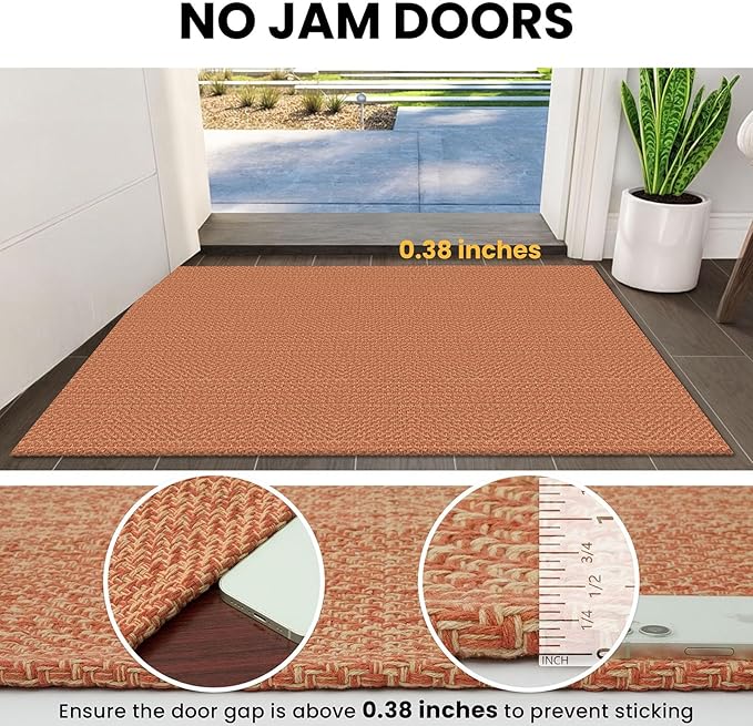 IOHOUZE Small Area Rug 2x3 Washable Woven Rugs for Entryway Non Slip Rubber Backed Front Door Rugs Indoor Doormat Throw Rug Floor Carpet for Entrance Kitchen, Rustic Orange