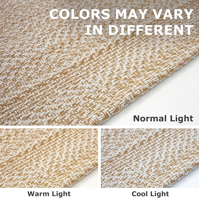 IOHOUZE Washable Area Rug 3x5 Non Slip Rubber Backed Woven Rugs for Entryway Rugs Indoor Outdoor Doormat Throw Rug Floor Carpet for Entrance Kitchen Front Door, Warm Beige/Orange/Apricot