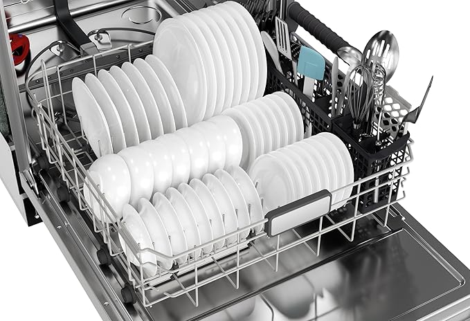 SHARP SDW6767HS Smart Dishwasher Works with Alexa. Includes LED Interior lights, Stainless Steel interior, Heated Dry with Fan Assist, Wash Zone cleans half load on either rack, Adjustable Third Rack