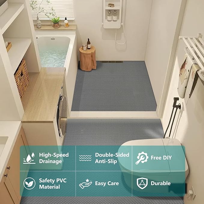 WochiTV Non Slip Drainage Mats PVC Pool Floor Mat 0.23'' Thick Outdoor Indoor Parking Space Mat for Bathroom Garage Basement Backyard Commercial Kitchen 3x10Ft