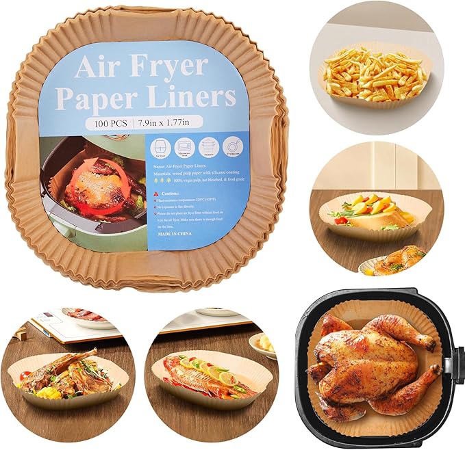 Air Fryer Liners Disposable, 100PCS Non-stick Disposable Airfryer Liners, 9 Inch Unbleached Parchment Paper, Round Air Fryer Paper Liners for 5-8QT Air Fryer, Baking, Roasting Microwave