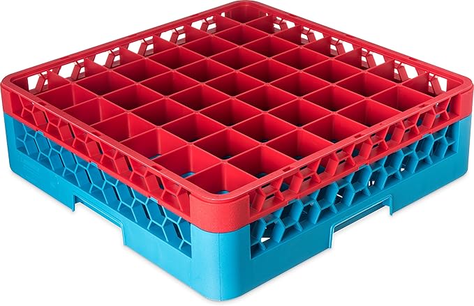CFS RG49-1C410 OptiClean 49 Compartment Glass Rack with 1 Extender, 5.56", Polypropylene, Red/CFS Blue