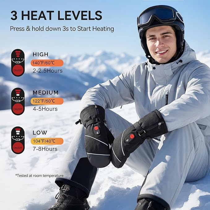 SAVIOR HEAT Heated Ski Mittens 3-Finger Gloves Electric Rechargeable Battery Mitts for Men Women Kids Winter Snowboard Motorcycle Skating Camping Hunting