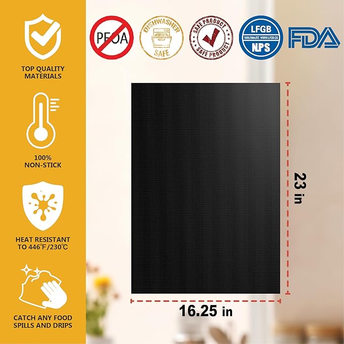 Oven Liners for Bottom, Large Thick Heavy Duty 100% Non-stick Reusable Teflon Mat, Baking Mat for Electric, Gas, Toaster Ovens, Grills, Kitchen Friendly Cooking Accessory (16.25x23)