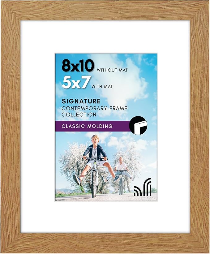 Americanflat 8x10 Picture Frame with Shatter-Resistant Glass - Use as 5x7 Frame with Mat or Display 8x10 Photo Without Mat - Signature Collection - Picture Frames for Tabletop and Wall - Dark Oak