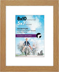 Americanflat 8x10 Picture Frame with Shatter-Resistant Glass - Use as 5x7 Frame with Mat or Display 8x10 Photo Without Mat - Signature Collection - Picture Frames for Tabletop and Wall - Dark Oak