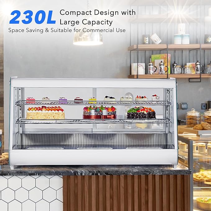 8.1 Cu.Ft Commercial Glass Door Refrigerator | Countertop Display Fridge with LED Lighting for Bakeries, Cafes, Convenience Stores | Energy Efficient, Adjustable Shelves, Auto-Closing Door