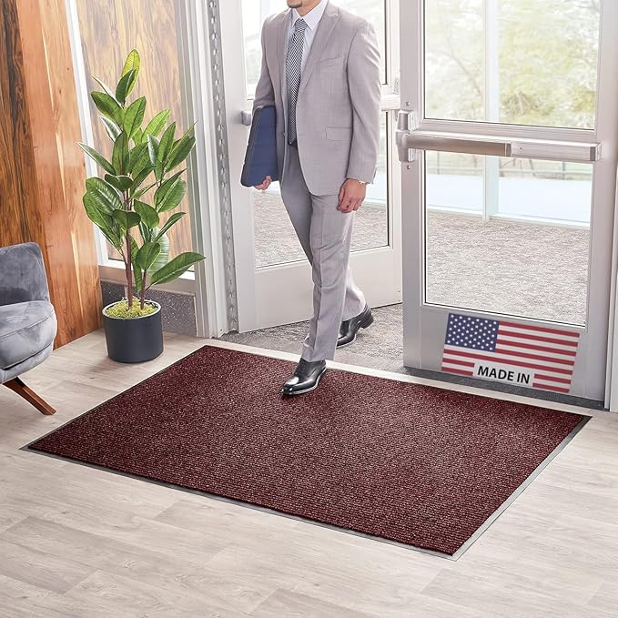 Consolidated Plastics Brush Dry Mat - Made in USA, Heavy-Duty Commercial DoorRug for Indoor/Outdoor Entryways, Non-Slip Backing for High-Traffic Areas (3' W x 5' L, Red)