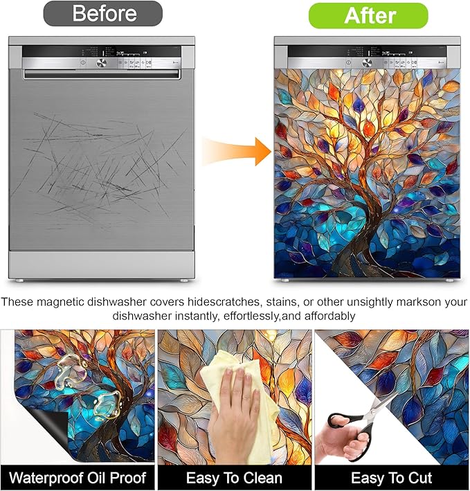 Dishwasher Magnet Sticker Cover Panel Decal Refrigerator Magnetic Sticker Decorative for Kitchen Decoration,Fridge Door Cover, Appliances Stickers 23"x26"