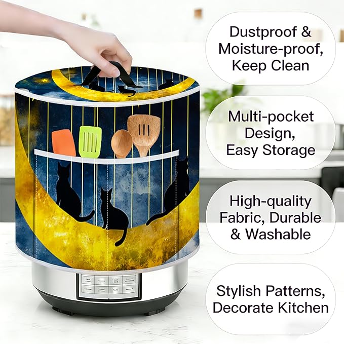 Air Fryer Dust Cover with Top Handle and Storage Bag, Compatible with Rice Cookers, Pressure Cookers, Slow Cookers and Air Fryers, Available in 3-Quart, 6-Quart and 8-Quart Sizes.