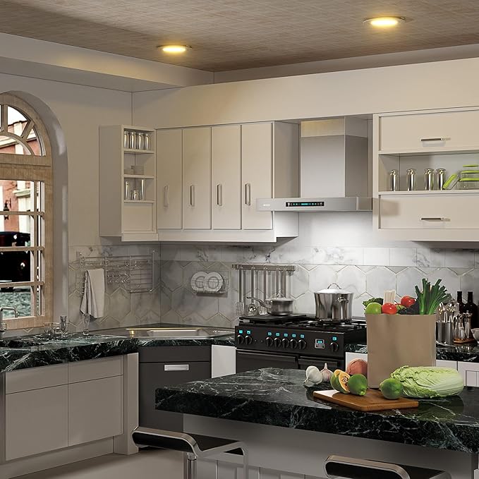IKTCH 30 inch Wall Mount Range Hood, 900 CFM Ducted Range Hood with 4 Speed Fan, Durable Stainless Steel with Gesture Sensing & Touch Control IKP01-30