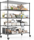 Homdox Heavy Duty Storage Shelves, 5 Tier Wire Shelving Unit with Wheels, Commercial Adjustable Metal Shelves for Storage, Garage Rack Pantry Shelves Kitchen Shelving, 24"x60"x82", Black