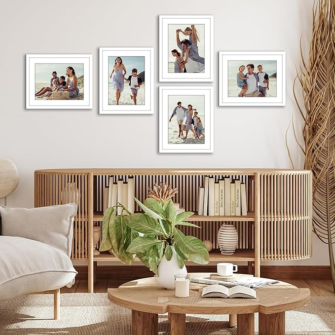 Americanflat 12x15 Picture Frame with Polished Plexiglass - Set of 5 - Use as 9x12 Frame with Mat or Display 12x15 Photo Without Mat - Galleria Collection - Picture Frames for Wall Display - White
