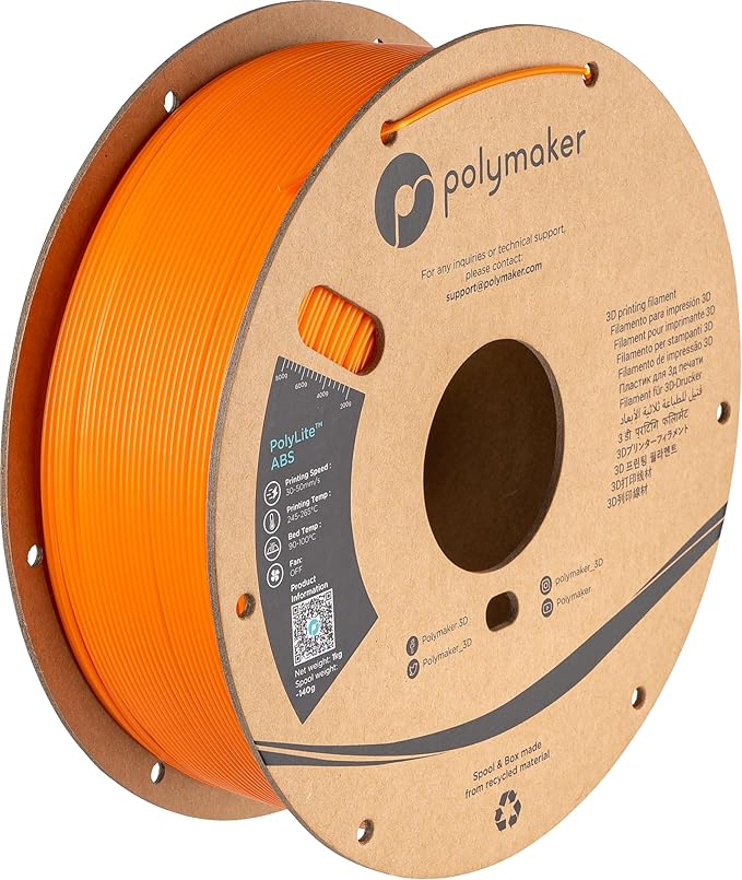Polymaker ABS Filament 1.75mm Orange, 1kg 3D Printing Filament, PolyLite ABS 3D Printer Filament, Heat Resistant, Strong & Durable, Dimensional Accuracy +/- 0.03mm
