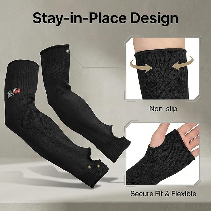 Arm Protectors For Thin Skin And Bruising, Cut Resistant Sleeves For Men Women, A5 Level Farmer Sleeve For Gardening (Black & Black, 17.7 In - 2pairs)