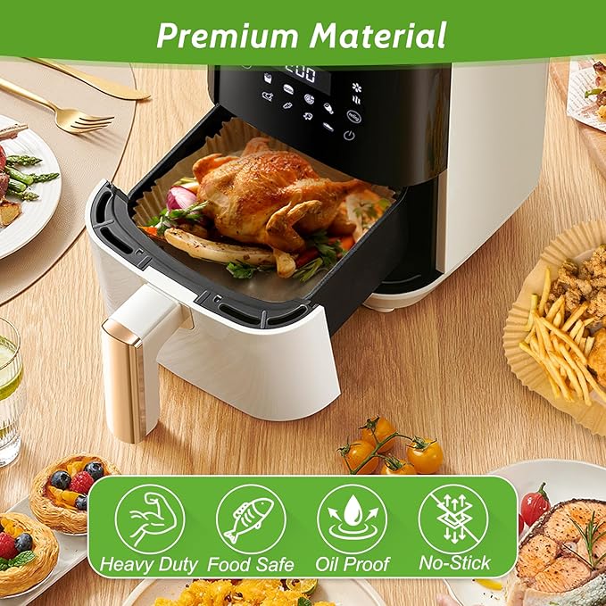 360 Pcs 6.5” Square Unbleached Heavy Duty Air Fryer Paper Liners Disposable, Non-Stick & Non-Leak Parchment Paper Liners for Airfryer Basket, Deep Fryer Parts & Accessories