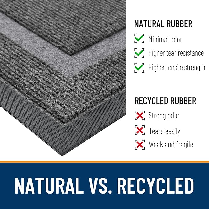 OLANLY Front Door Mat Indoor Outdoor Entrance, Waterproof All-Season, All-Weather Doormat, Sturdy Natural Rubber, Fade Resistant, Low Profile, Easy Clean Patio Porch Entryway Mat, 59x30, Dark Grey